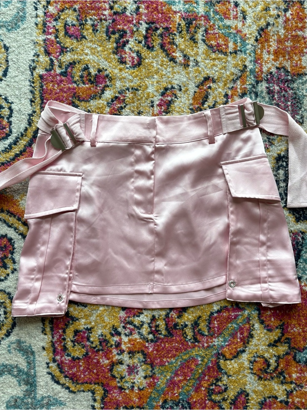 Forever 21 Satin Pink Mini Skirt with Buckle Detail